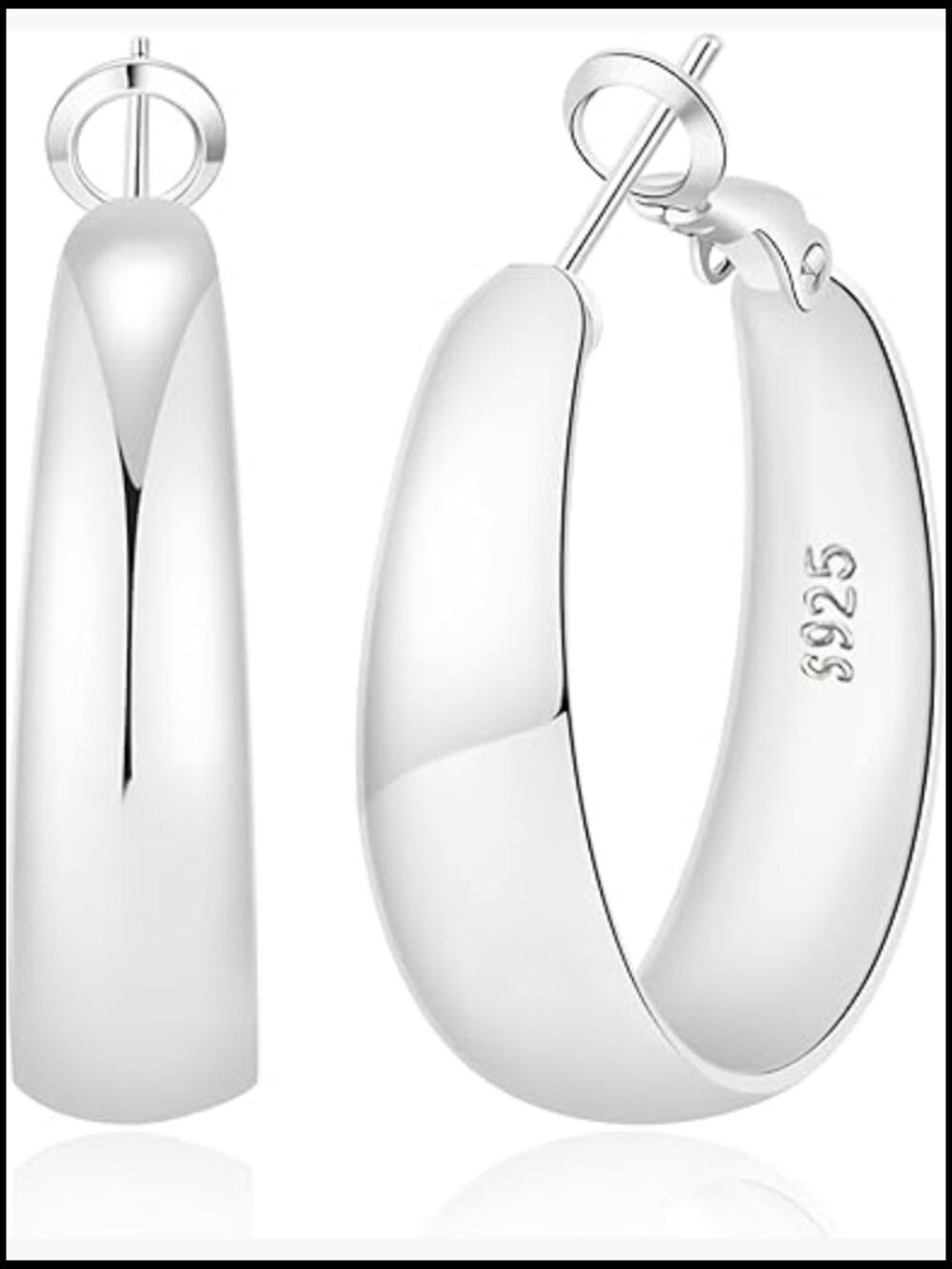 Tapered Design Thick Large Hoop Earrings Hypoallergenic Sterling Silver Post